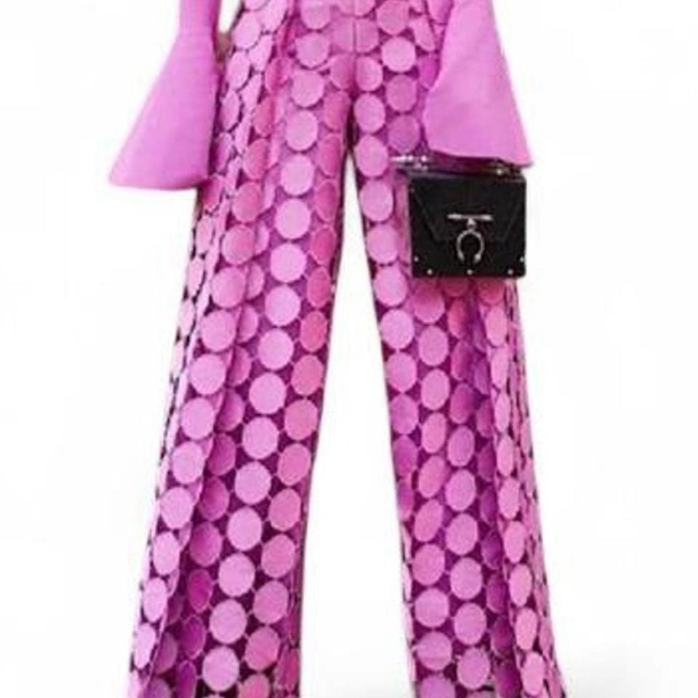 UOOZEE Women's High Waisted Wide Leg Hollow Polka Dot Solid Color Pants